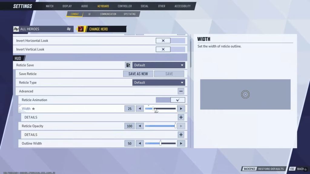 Marvel Rivals customizable reticle settings